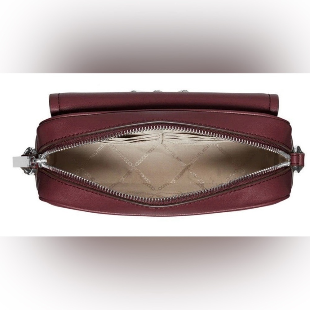 Michael Kors Leather Parker Chain Swag Camera Crossbody Merlot Red /Purple $398 - Picture 3 of 9